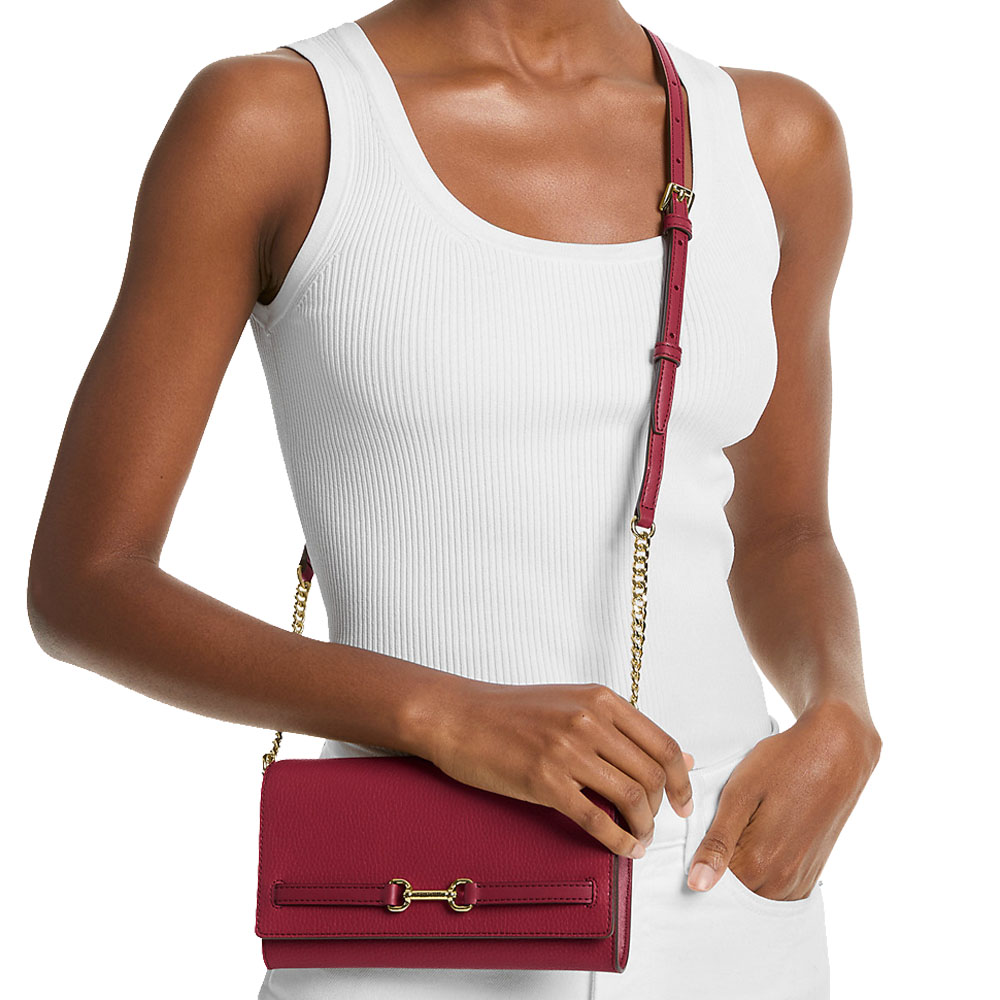 Michael Kors Carson Large Pebbled Leather Convertible Crossbody Bag Cherry Dark Red # 35S5G2ZC7L