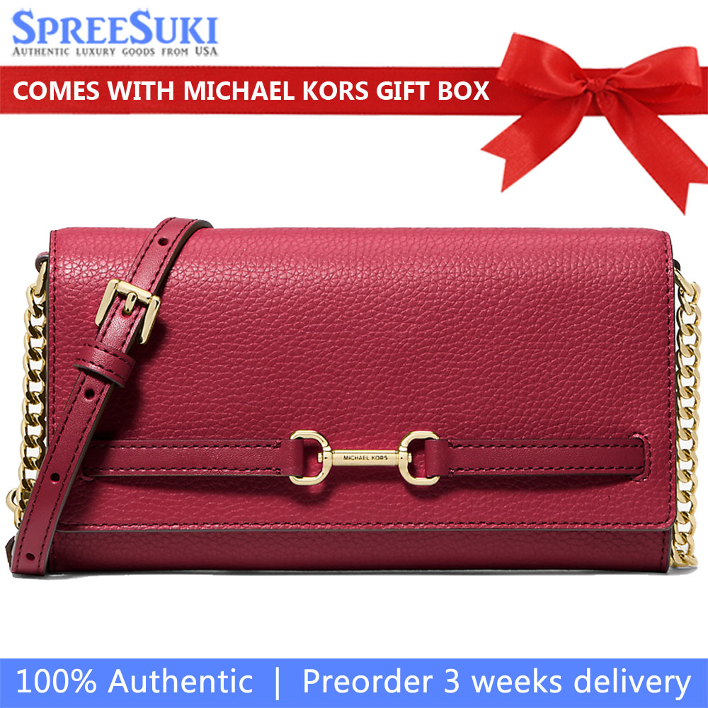 Michael Kors Carson Large Pebbled Leather Convertible Crossbody Bag Cherry Dark Red # 35S5G2ZC7L