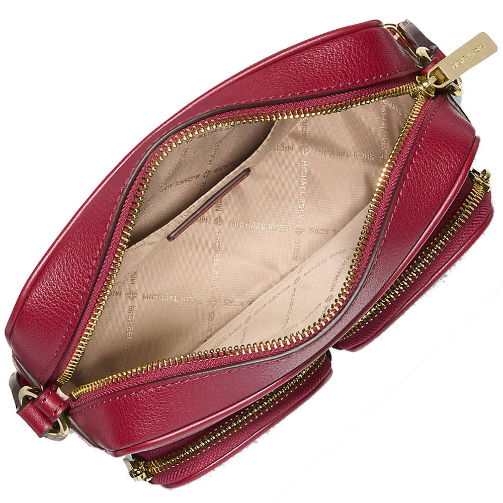 Michael Kors Jet Set Travenuel Medium Leather Messenger Bag Cherry Dark Red # 35S5GTTC2L