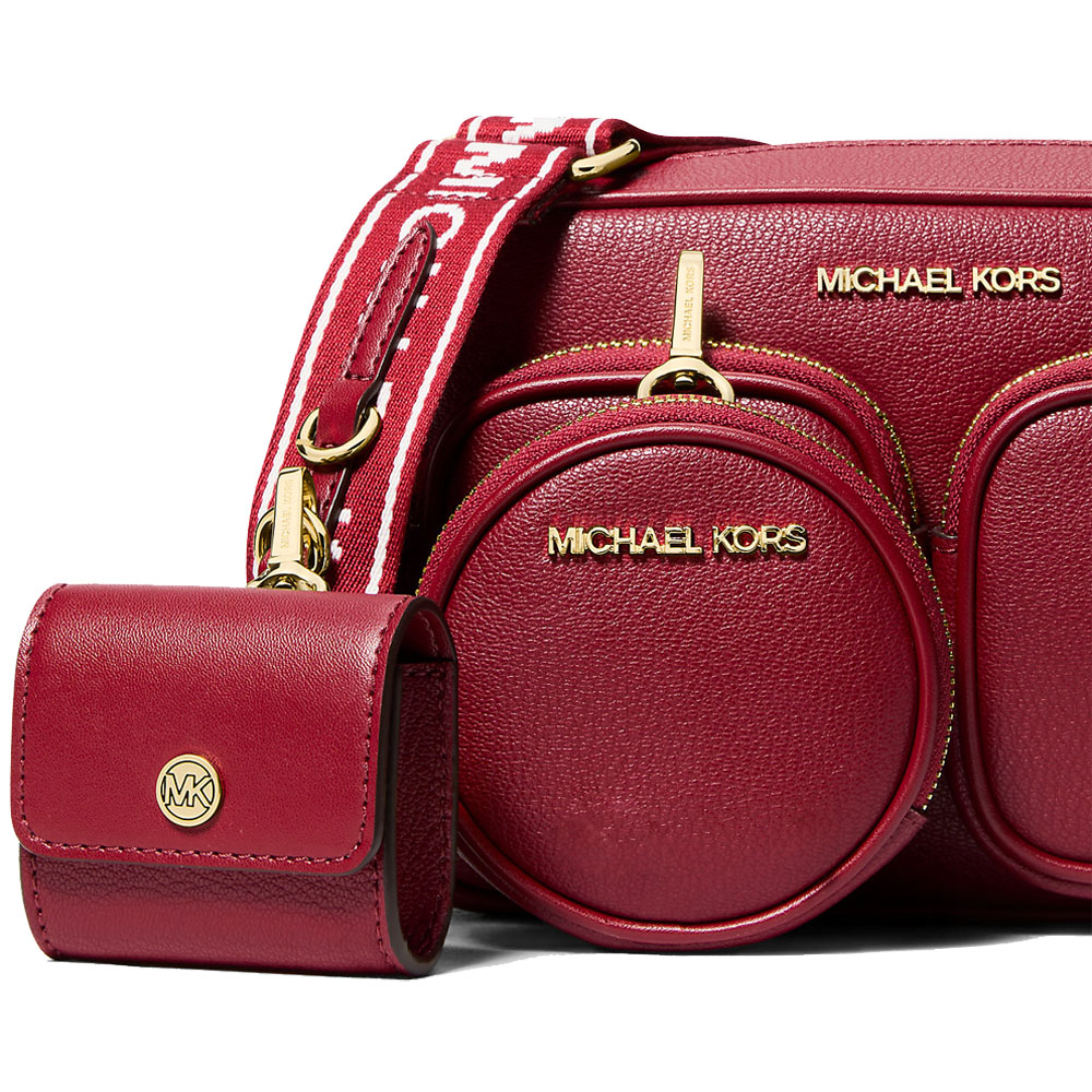Michael Kors Jet Set Travenuel Medium Leather Messenger Bag Cherry Dark Red # 35S5GTTC2L