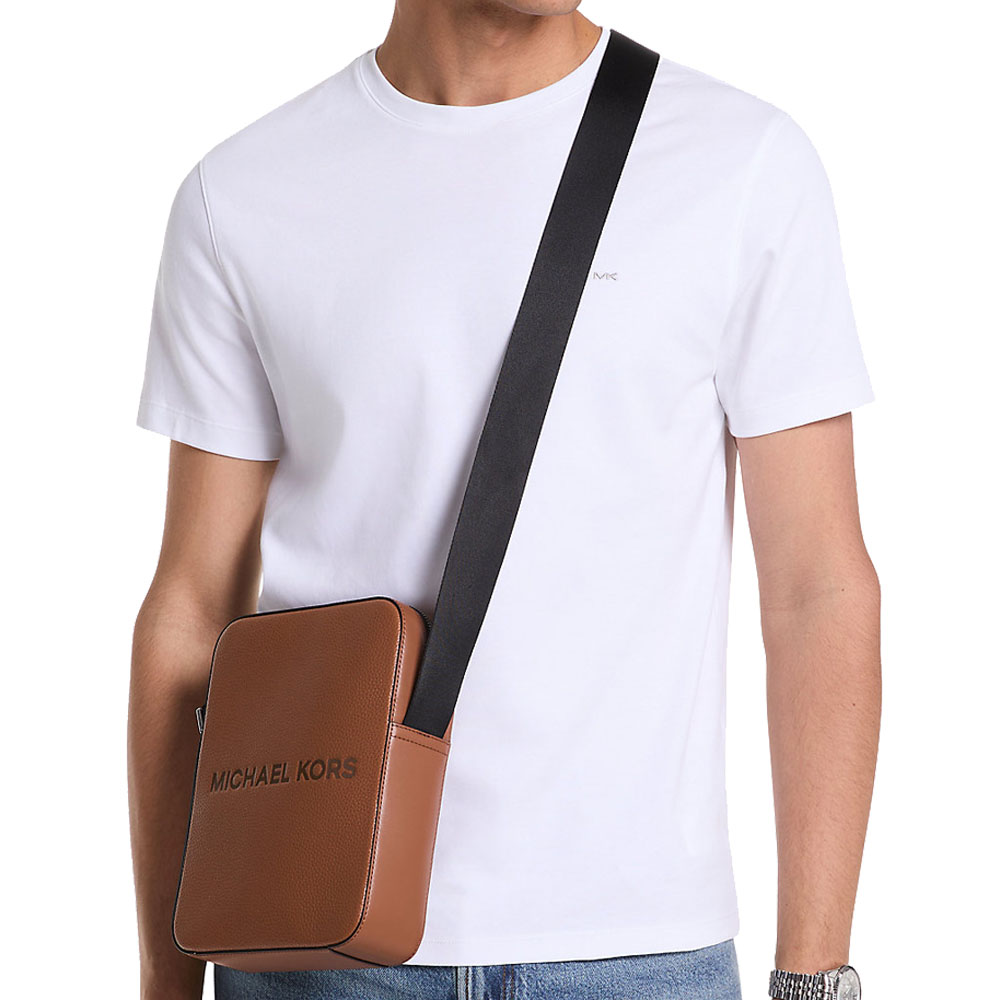 Michael Kors Cooper Logo Embossed Pebbled Leather Messenger Bag Luggage Brown # 37S5LCOL2L