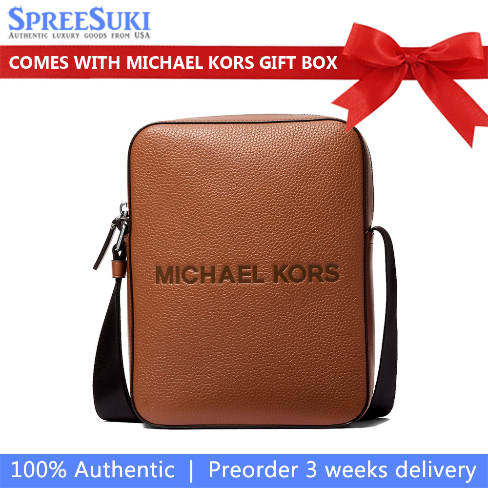 Michael Kors Cooper Logo Embossed Pebbled Leather Messenger Bag Luggage Brown # 37S5LCOL2L
