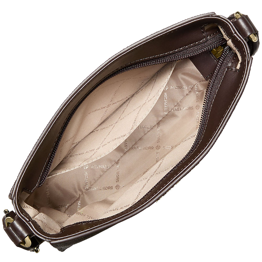 Michael Kors Jet Set Small Signature Logo Stripe Crossbody Bag Brown # 35F5GTVC5K