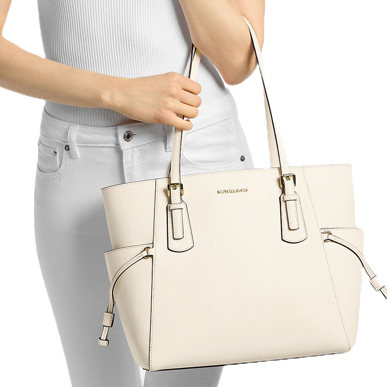 Michael Kors Voyager Large Saffiano Leather Tote Bag Light Cream Off White # 35S5GV6T7L