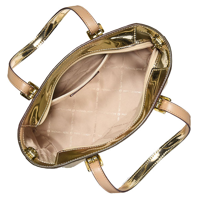 Michael Kors Jet Set Extra-Small Metallic Logo Debossed Convertible Tote Bag Pale Gold # 35F5GTVT0O
