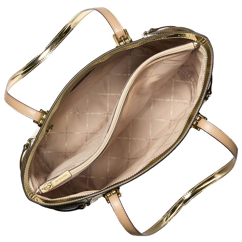 Michael Kors Voyager Large Metallic Logo Debossed Tote Bag Pale Gold # 35F5GV6T7Y