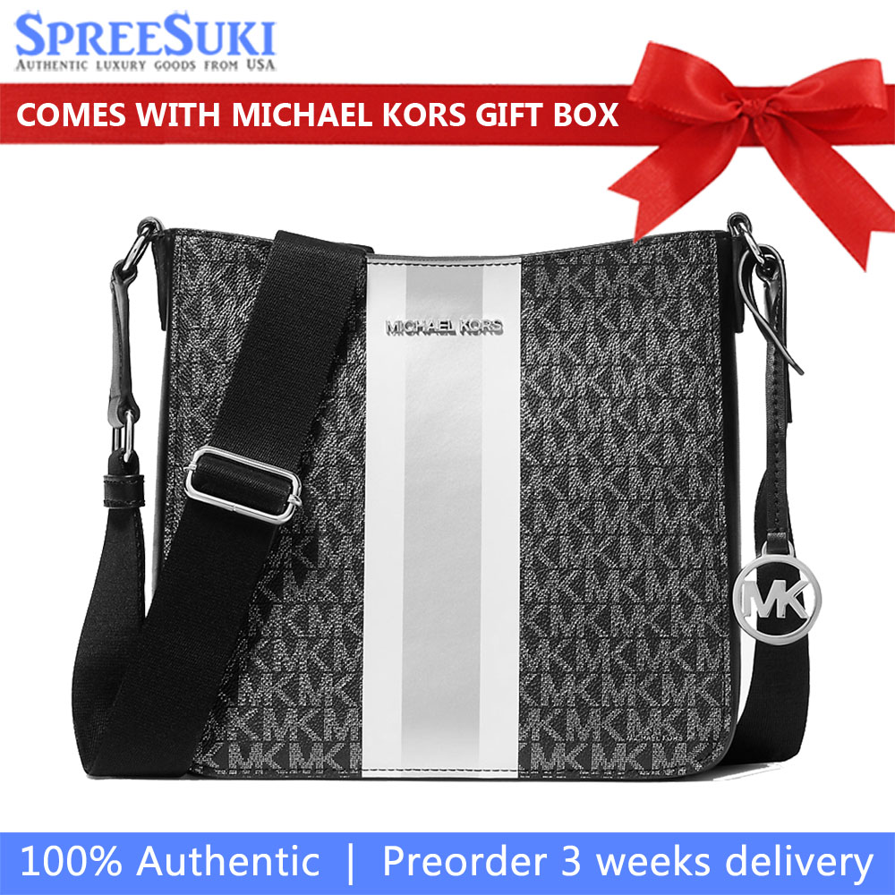 Michael Kors Jet Set Small Signature Logo Stripe Crossbody Bag Black # 35F5STVC5K