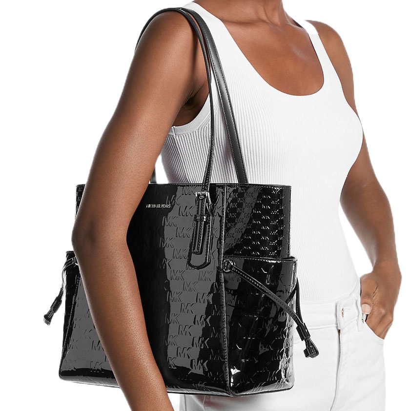 Michael Kors Voyager Large Patent Logo Debossed Tote Bag Black # 35F5SV6T7Y