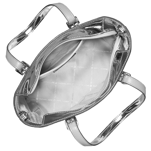 Michael Kors Jet Set Extra-Small Patent Logo Debossed Convertible Tote Bag Silver # 35F5STVT0O