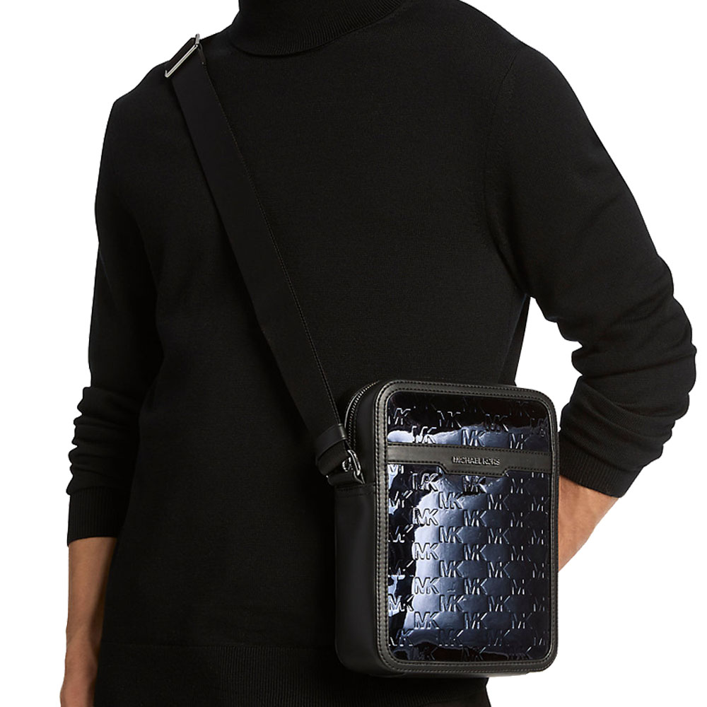 Michael Kors Cooper Metallic Logo Debossed Flight Bag Navy # 37F5LCOC6O