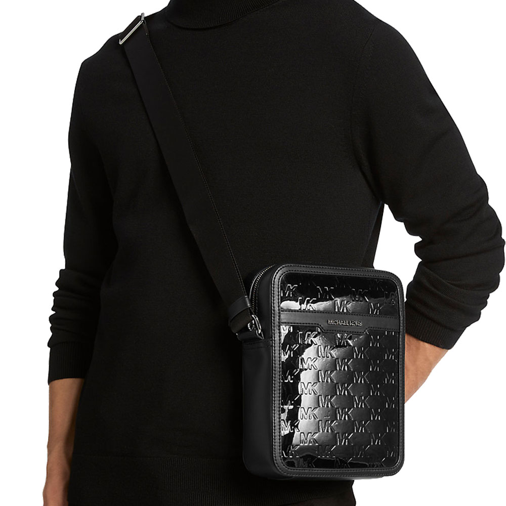 Michael Kors Cooper Metallic Logo Debossed Flight Bag Black # 37F5LCOC6O