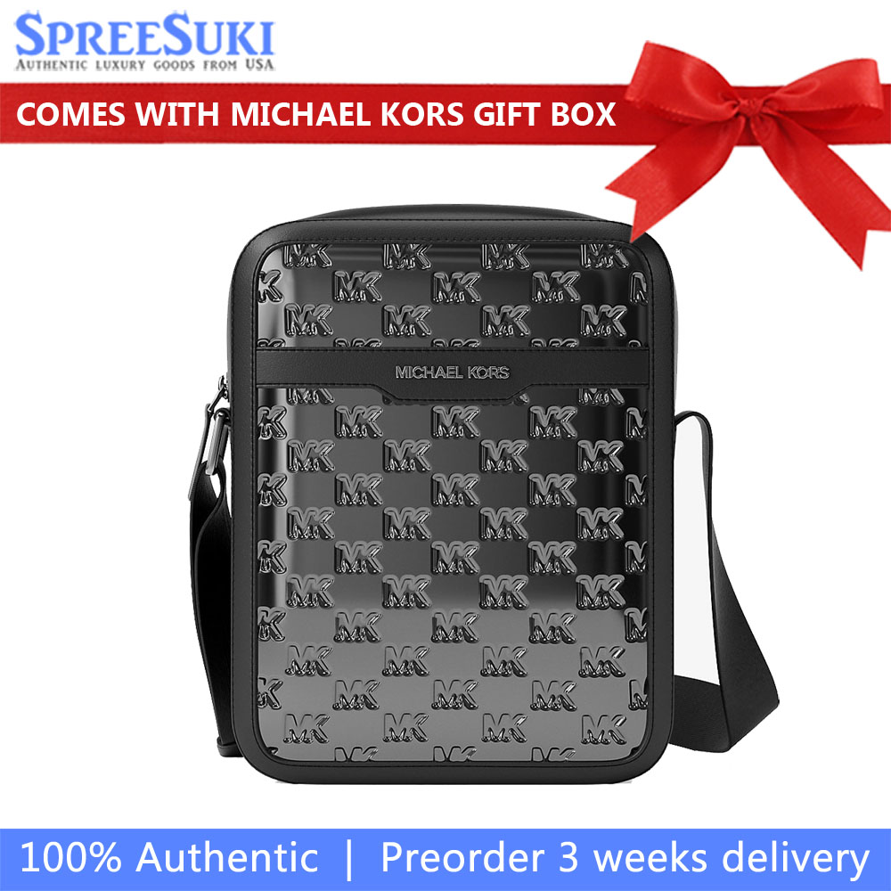 Michael Kors Cooper Metallic Logo Debossed Flight Bag Black # 37F5LCOC6O