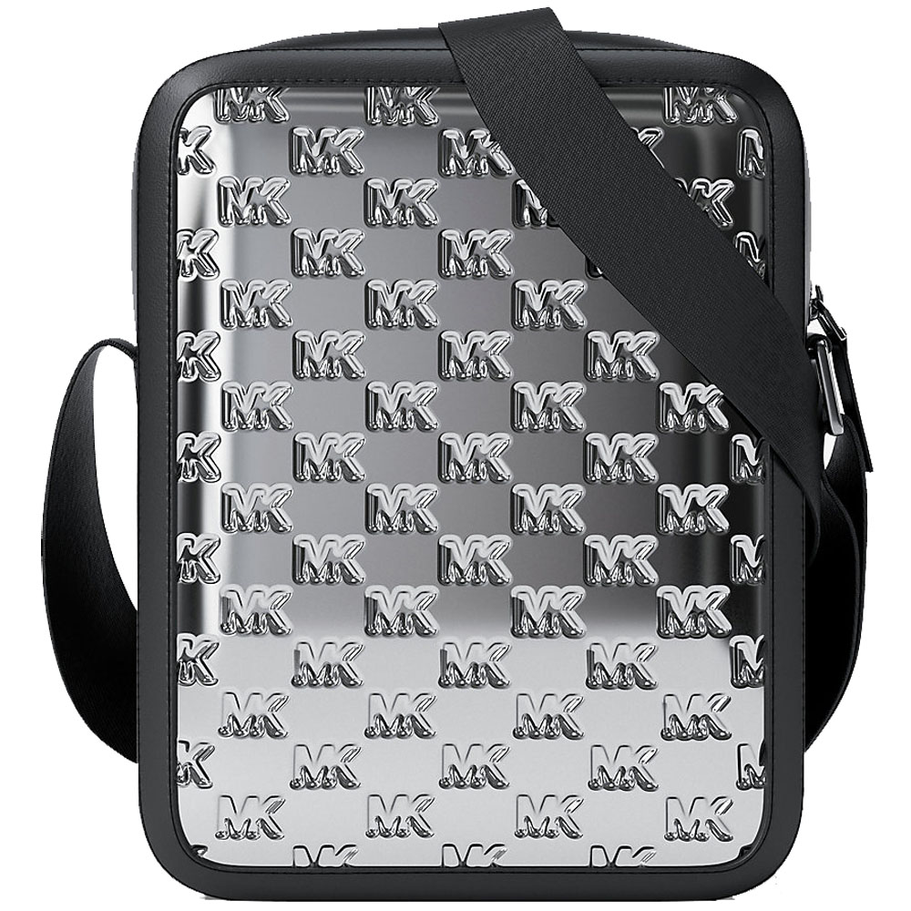 Michael Kors Cooper Metallic Logo Debossed Flight Bag Silver # 37F5LCOC6O