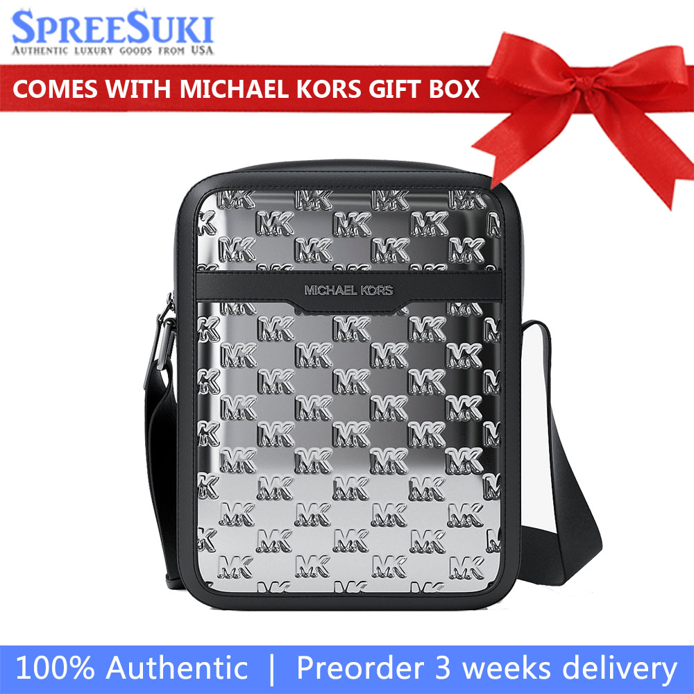 Michael Kors Cooper Metallic Logo Debossed Flight Bag Silver # 37F5LCOC6O