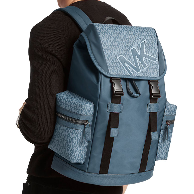 Michael Kors Cooper Signature Logo And Nylon Backpack Cornflower Light blue # 37F5LCOB2U