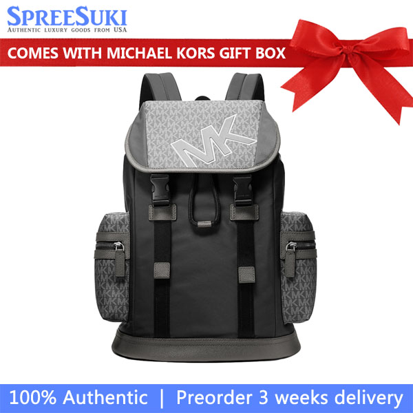 Michael Kors Cooper Signature Logo And Nylon Backpack Gunmetal Dark Grey # 37F5LCOB2U