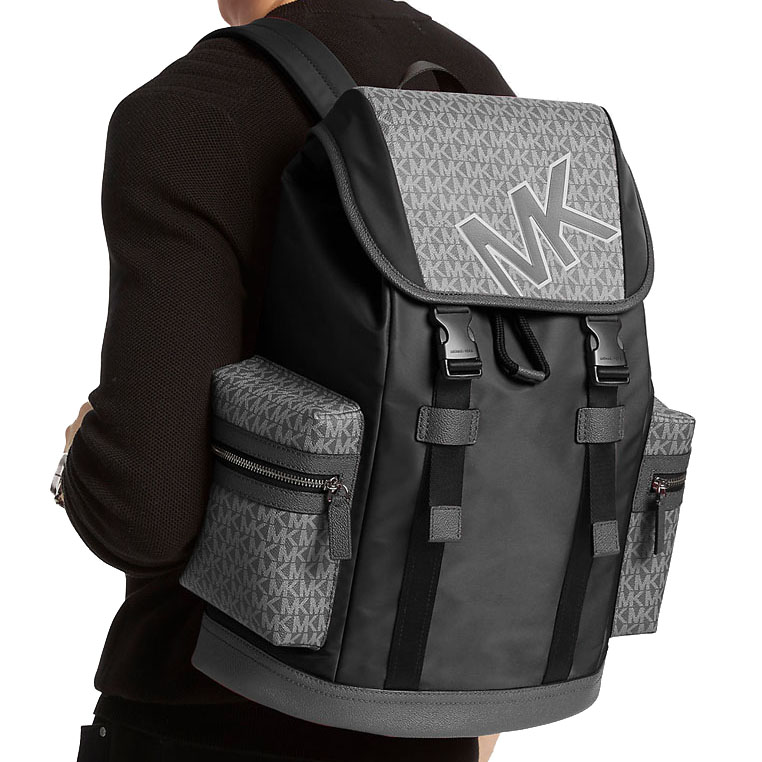 Michael Kors Cooper Signature Logo And Nylon Backpack Gunmetal Dark Grey # 37F5LCOB2U