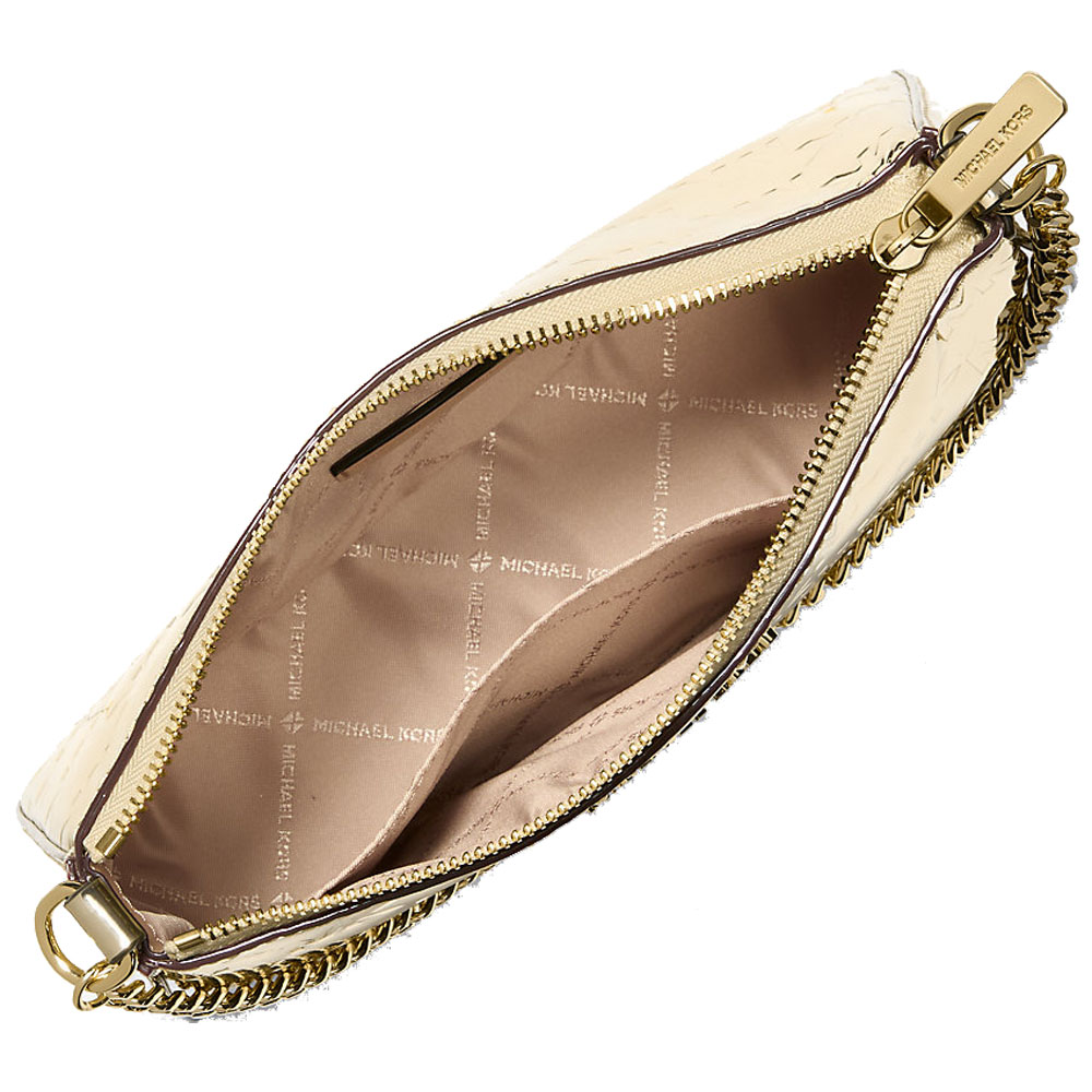 Michael Kors Jet Set Medium Metallic Logo Debossed Pochette And Card Case Gift Set Pale Gold # 35F5GGZD6O