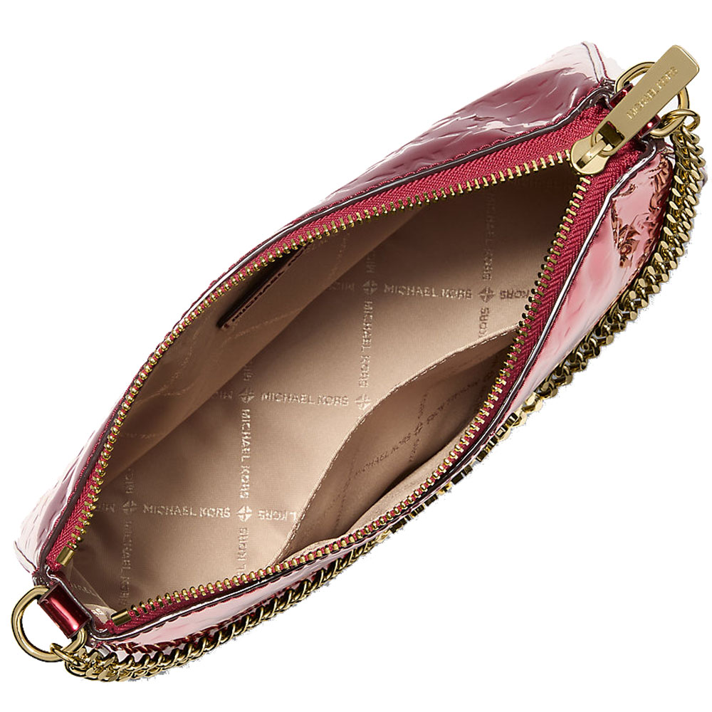 Michael Kors Jet Set Medium Metallic Logo Debossed Pochette And Card Case Gift Set Cherry Dark Red # 35F5GGZD6O