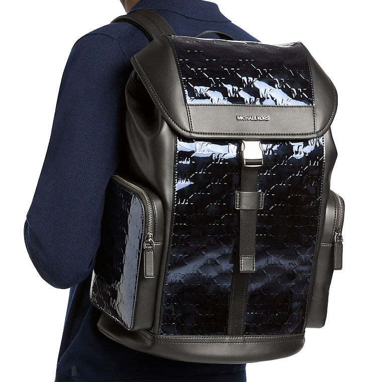 Michael Kors Cooper Medium Metallic Logo Debossed Backpack Navy # 37F5LCOB6O
