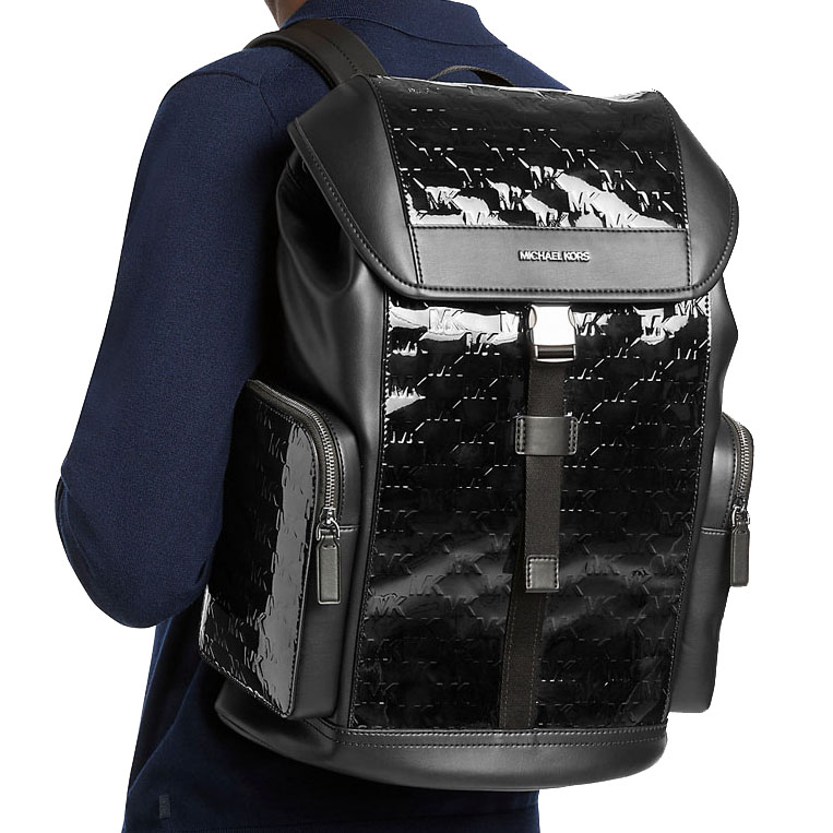 Michael Kors Cooper Medium Metallic Logo Debossed Backpack Black # 37F5LCOB6O
