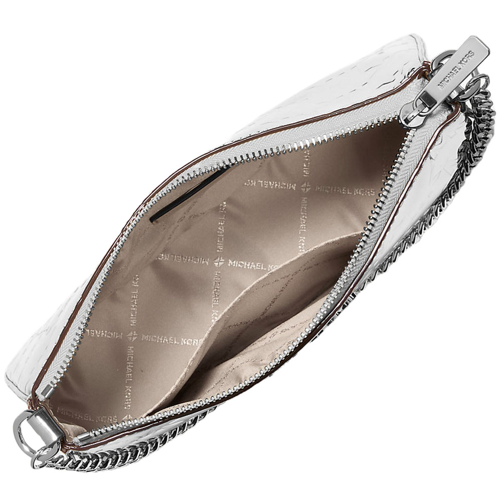 Michael Kors Jet Set Patent Logo Debossed Pochette And Card Case Gift Set Silver # 35F5SGZD6O