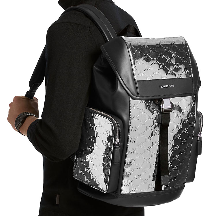 Michael Kors Cooper Medium Metallic Logo Debossed Backpack Silver # 37F5LCOB6O