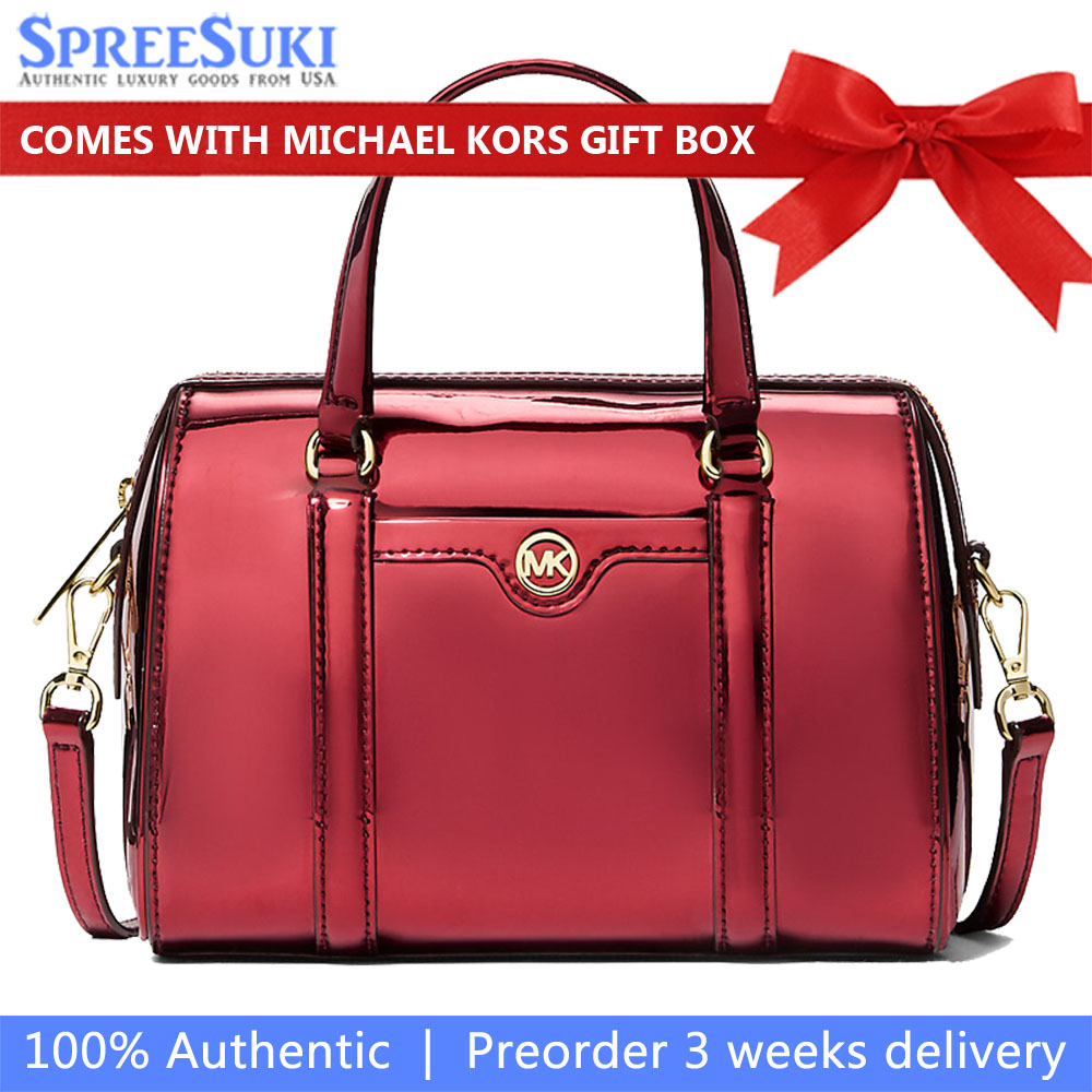 Michael Kors Jet Set Small Metallic Convertible Crossbody Bag Cherry Dark Red # 35F5GTFC1Z