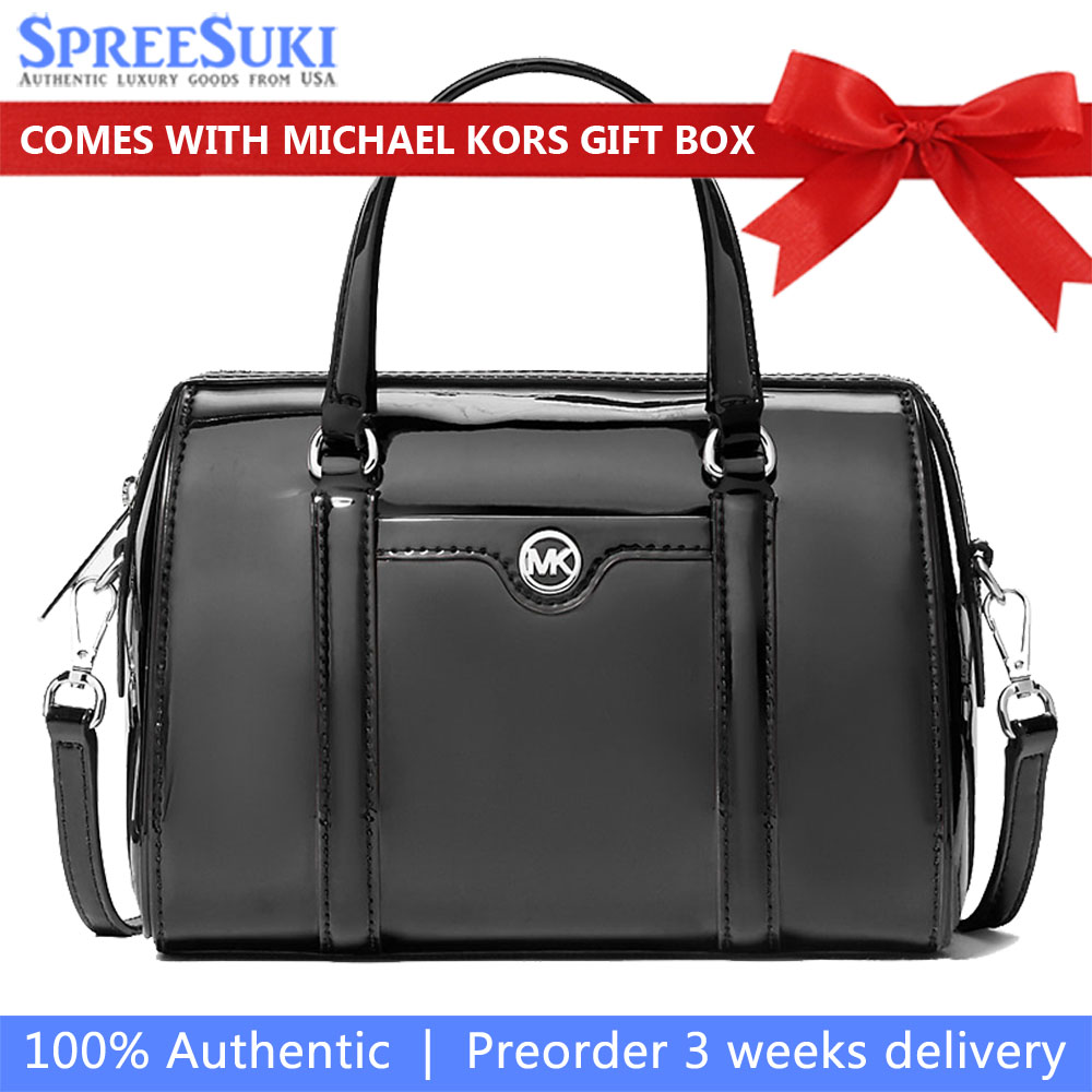 Michael Kors Jet Set Small Patent Duffel Crossbody Bag Black # 35F5STFC1Z