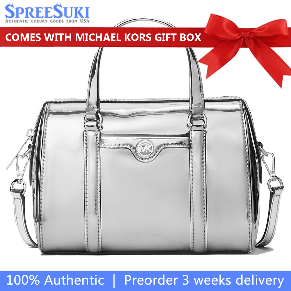 Michael Kors Jet Set Small Patent Duffel Crossbody Bag Silver # 35F5STFC1Z