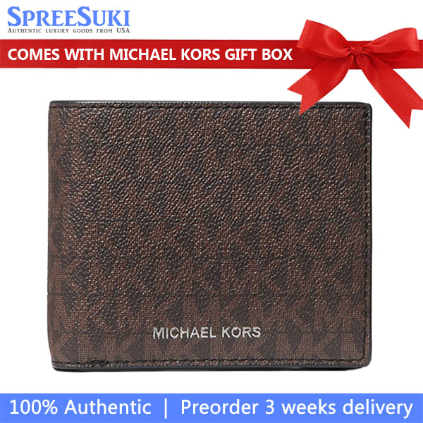 Michael Kors Cooper Logo Billfold Wallet With Passcase Brown Black # 36U9LCRF6B