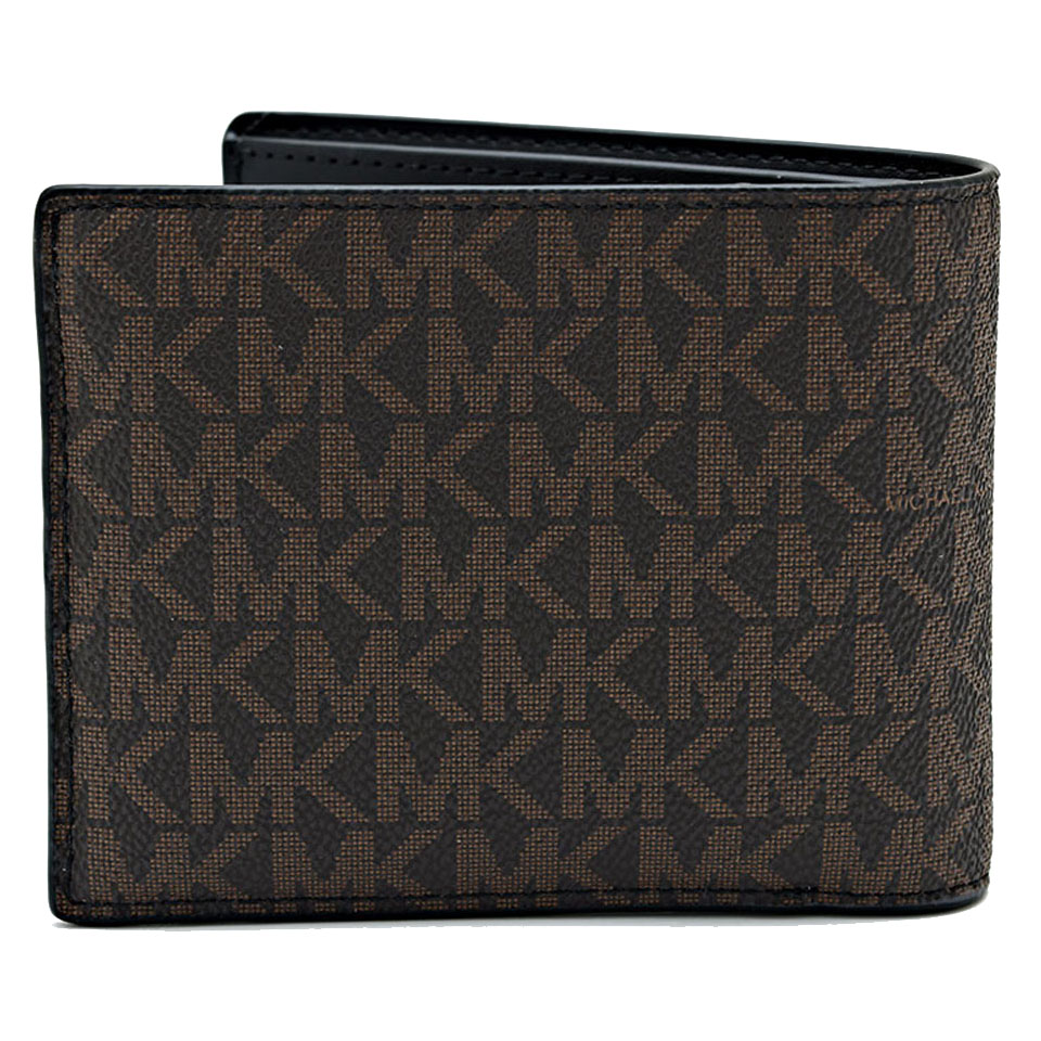 Michael Kors Cooper Logo Billfold Wallet With Passcase Brown Black # 36U9LCRF6B