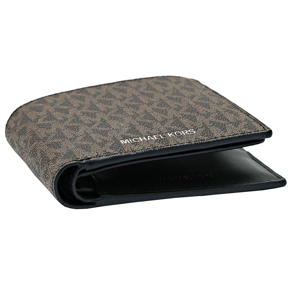 Michael Kors Cooper Logo Billfold Wallet With Passcase Brown Black # 36U9LCRF6B