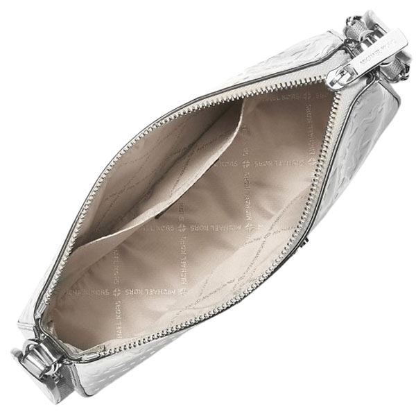 Michael Kors Jet Set Small Patent Logo Debossed Crossbody Bag With Case For Apple Airpods Pro Silver # 35F5STVC1O