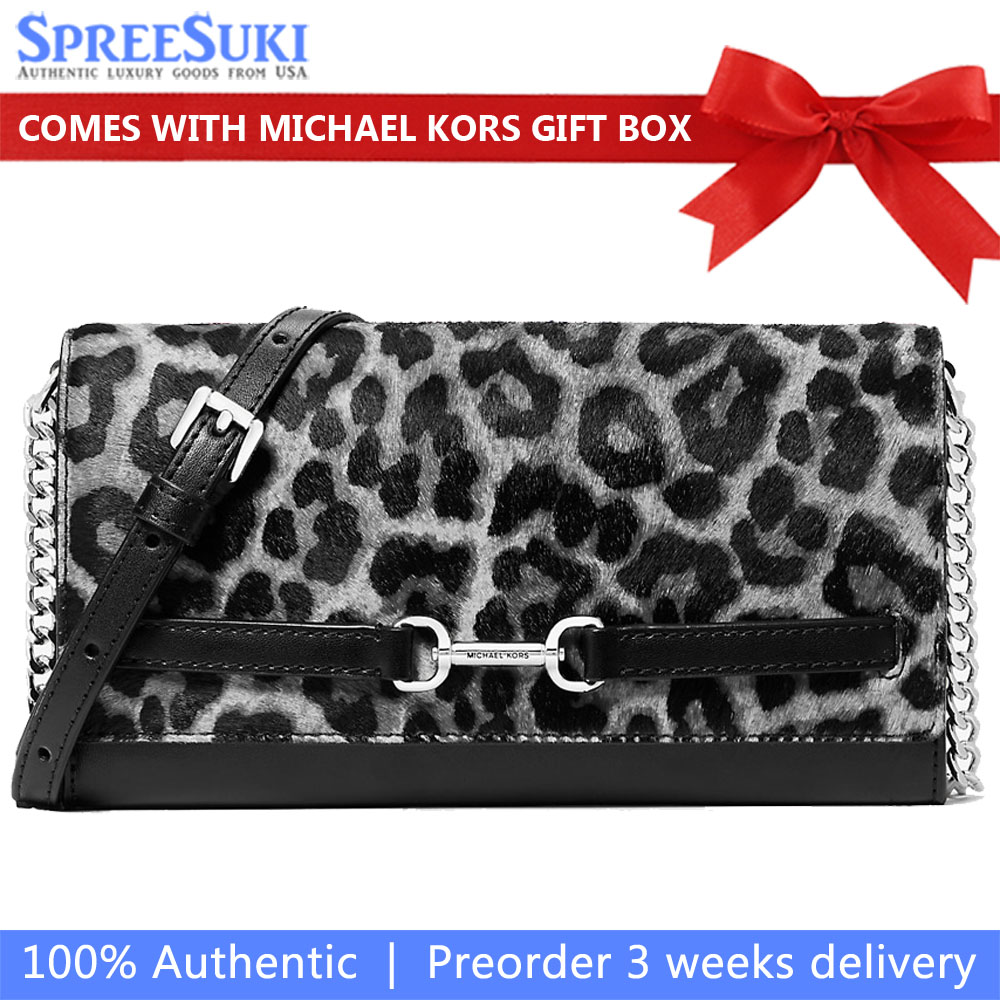 Michael Kors Carson Large Leopard Print Calf Hair Convertible Crossbody Bag Black # 35F5S2ZC7H
