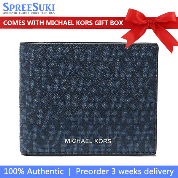 Michael Kors Cooper Logo Billfold Wallet With Passcase Admiral Pale Blue Navy Blue # 36U9LCRF6B