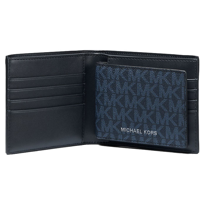 Michael Kors Cooper Logo Billfold Wallet With Passcase Admiral Pale Blue Navy Blue # 36U9LCRF6B