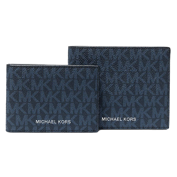 Michael Kors Cooper Logo Billfold Wallet With Passcase Admiral Pale Blue Navy Blue # 36U9LCRF6B