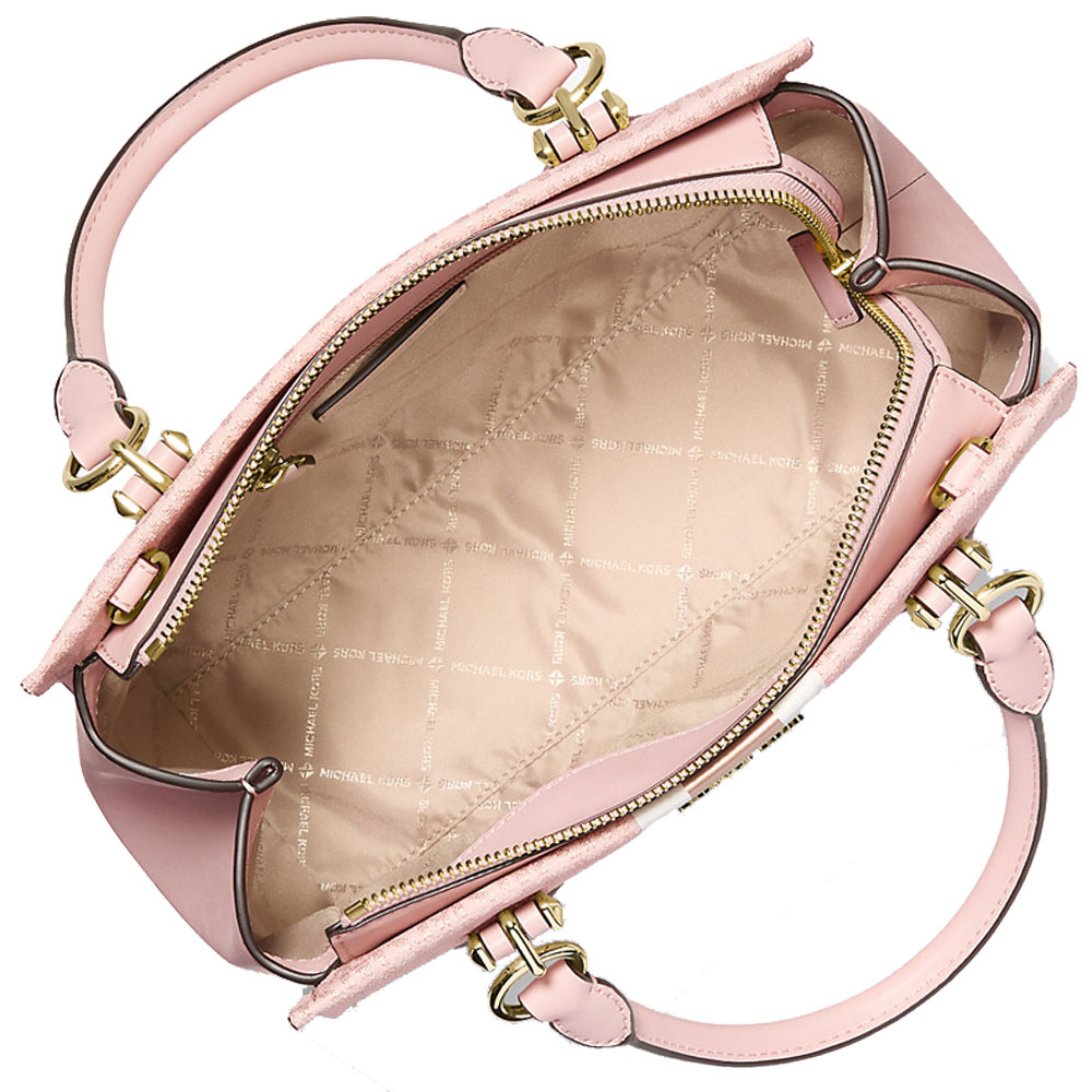 Michael Kors Marilyn Medium Signature Logo Stripe Satchel Powder Blush Blush Pink # 35F5G6AS6V