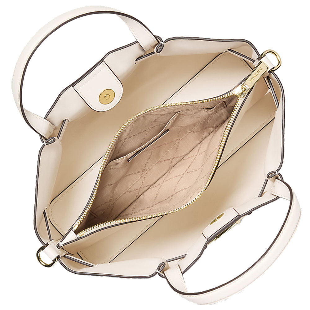 Michael Kors Carson Medium Crocodile Embossed Satchel Light Cream # 35F5G2ZS3A