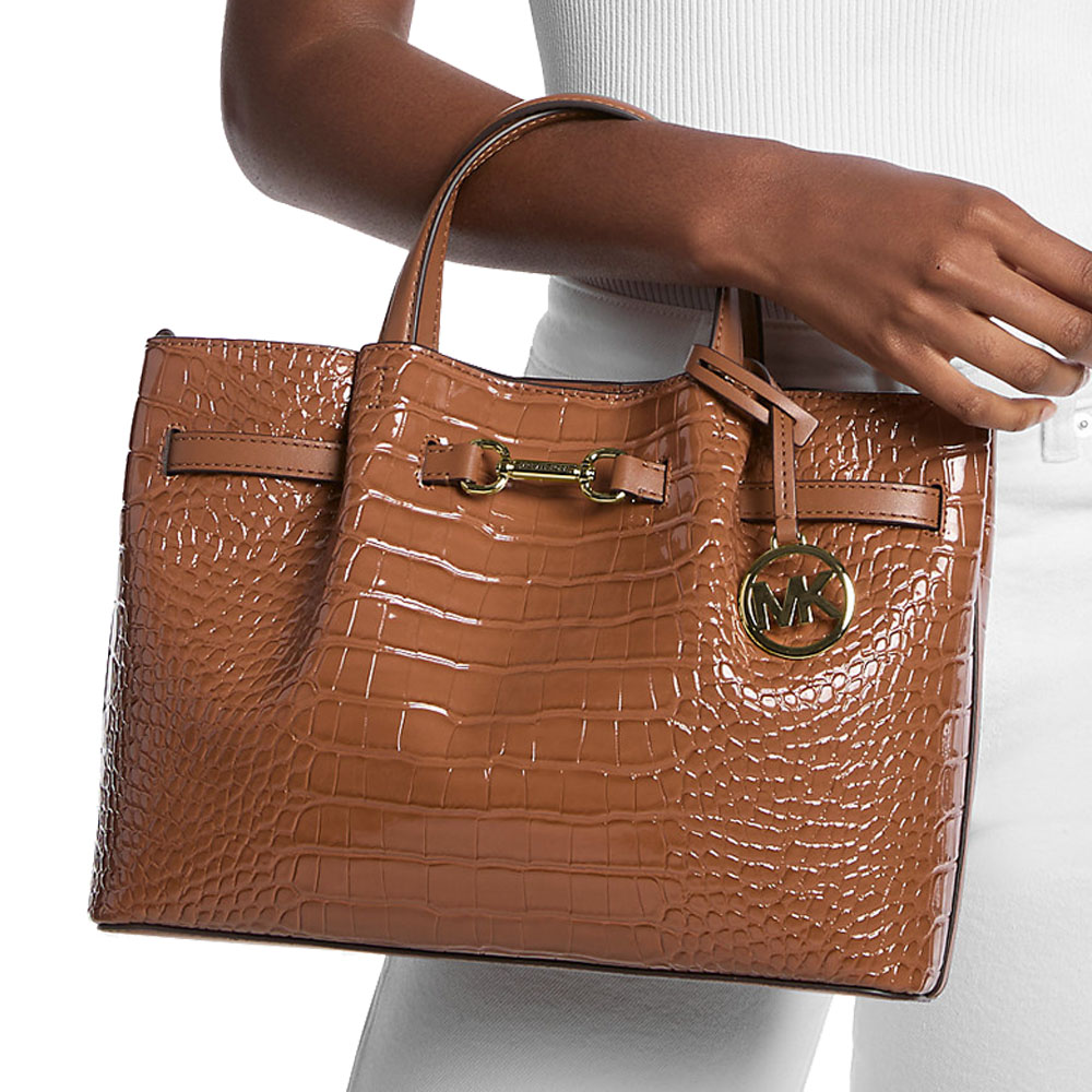 Michael Kors Carson Medium Crocodile Embossed Satchel Luggage Brown # 35F5G2ZS3A