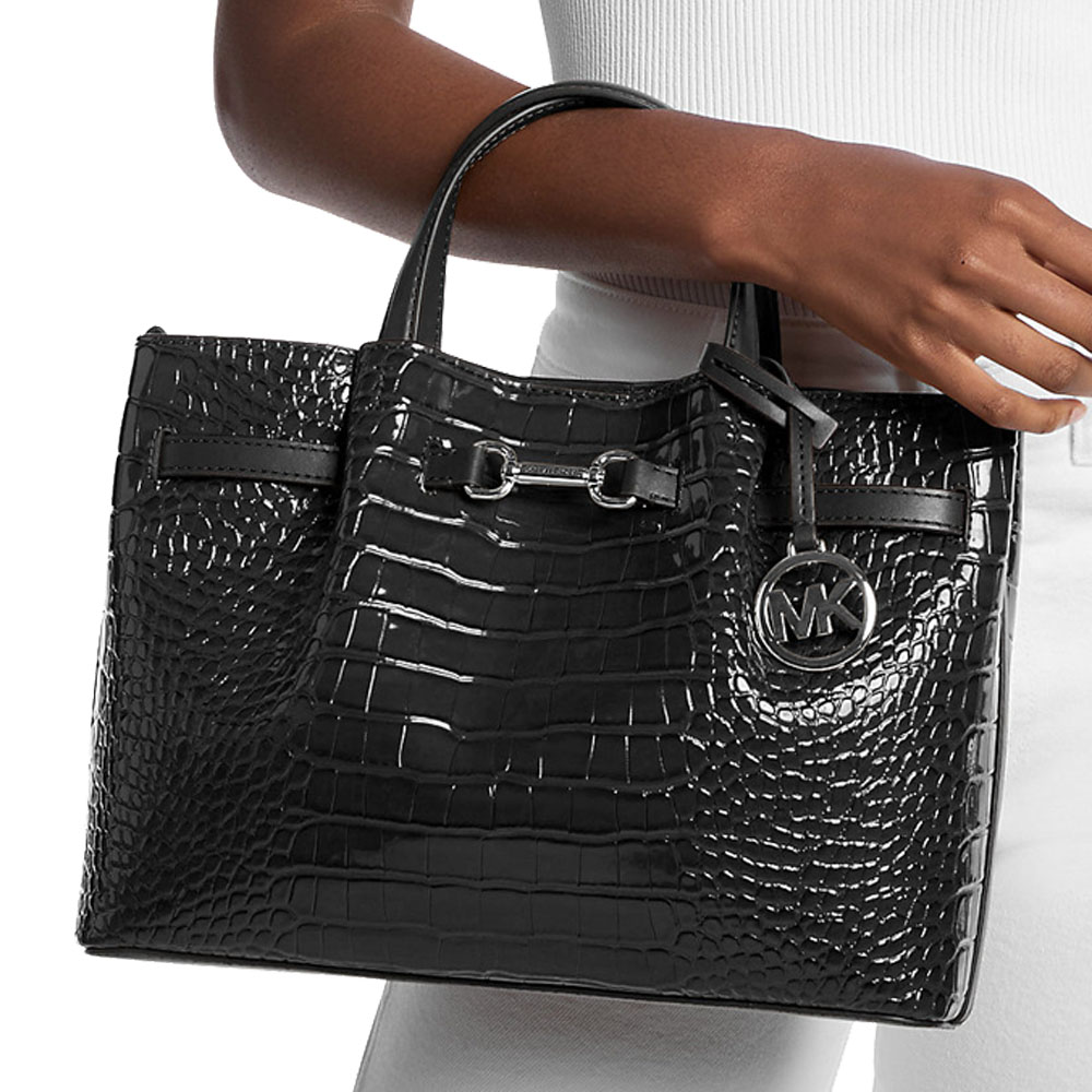 Michael Kors Carson Medium Crocodile Embossed Satchel Black # 35F5S2ZS3A