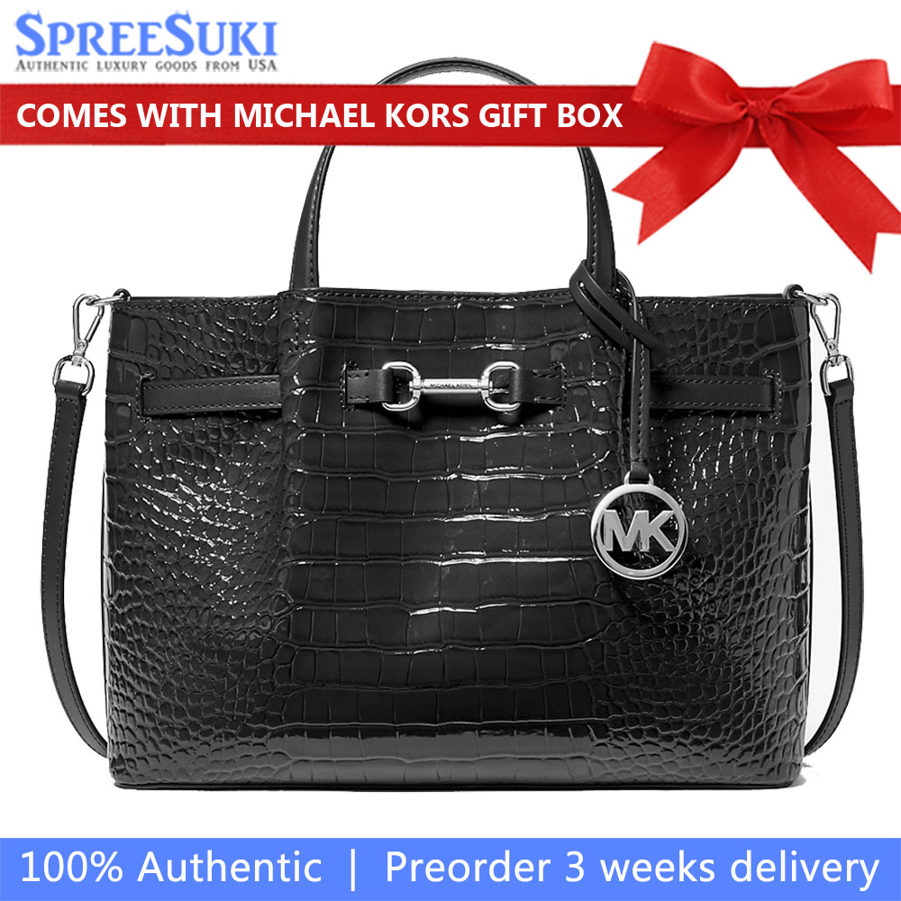 Michael Kors Carson Medium Crocodile Embossed Satchel Black # 35F5S2ZS3A