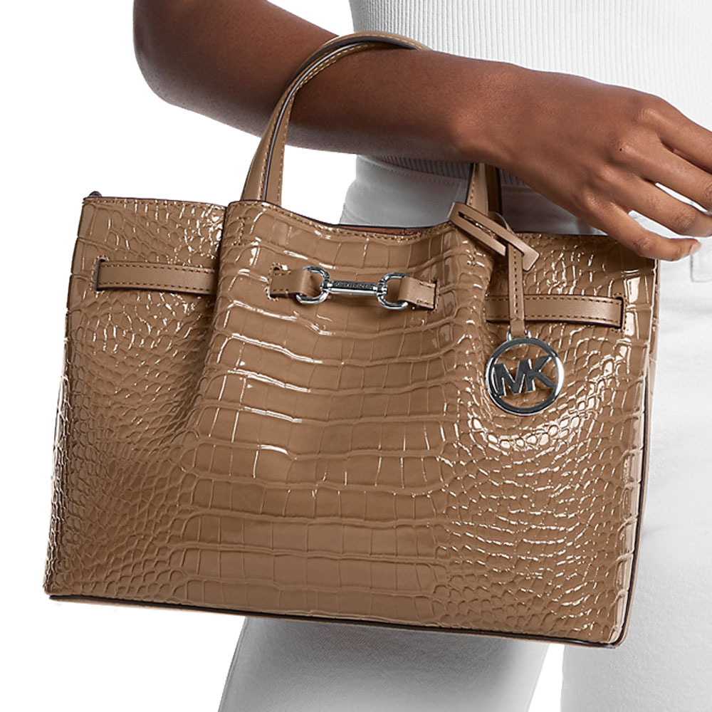 Michael Kors Carson Medium Crocodile Embossed Satchel Driftwood Brown # 35F5S2ZS3A