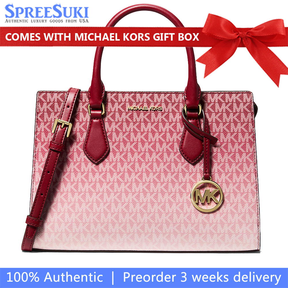Michael Kors Sheila Medium Ombré Signature Logo Satchel Cherry Red # 35F5G6HS8B