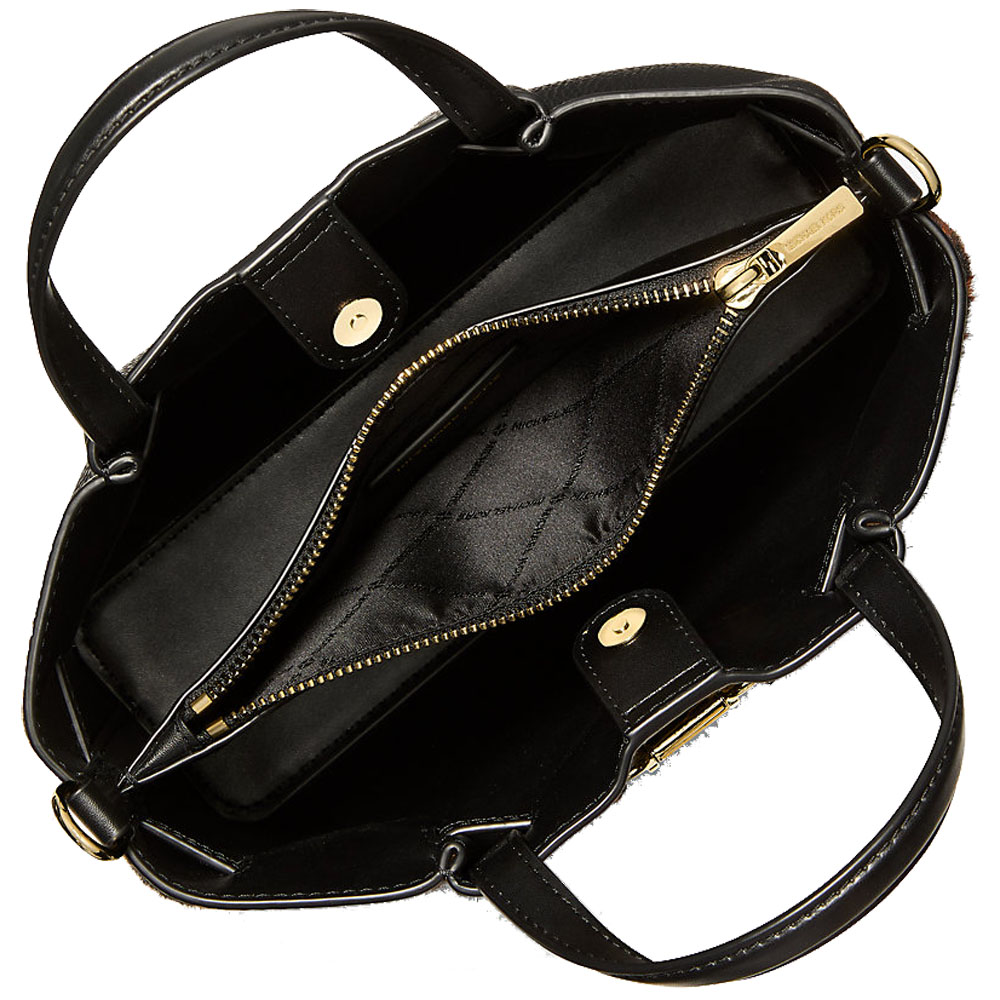 Michael Kors Carson Small Leopard Print Calf Hair Satchel Butterscotch Dark Brown # 35F5G2ZS5H