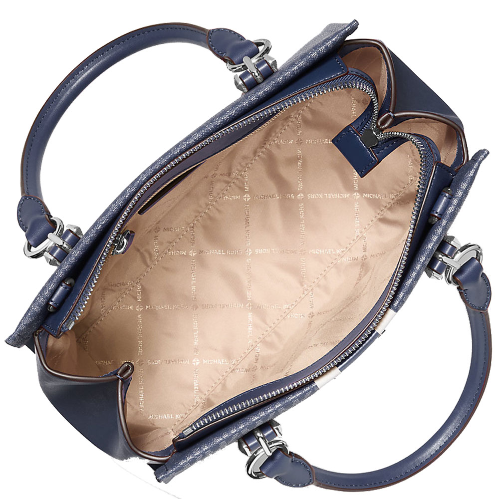 Michael Kors Marilyn Medium Signature Logo Stripe Satchel Navy # 35F5S6AS6V