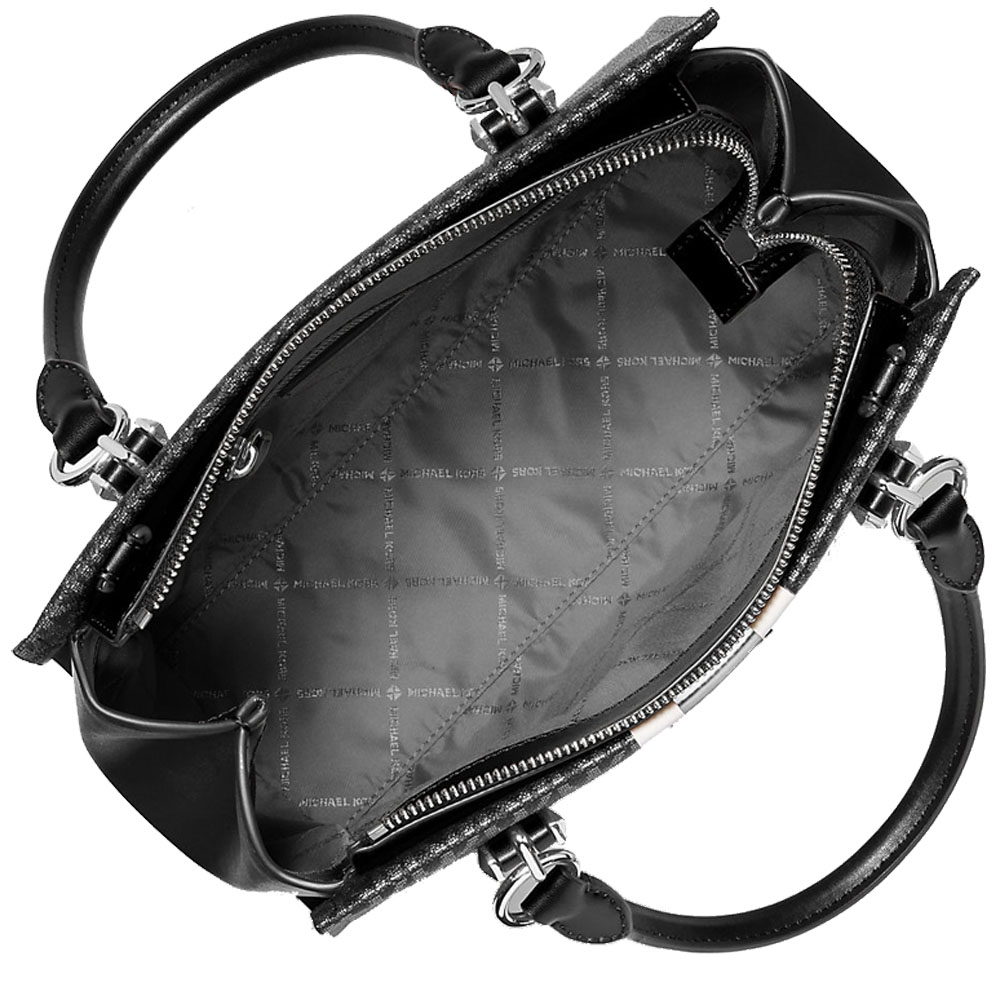 Michael Kors Marilyn Medium Signature Logo Stripe Satchel Black # 35F5S6AS6V