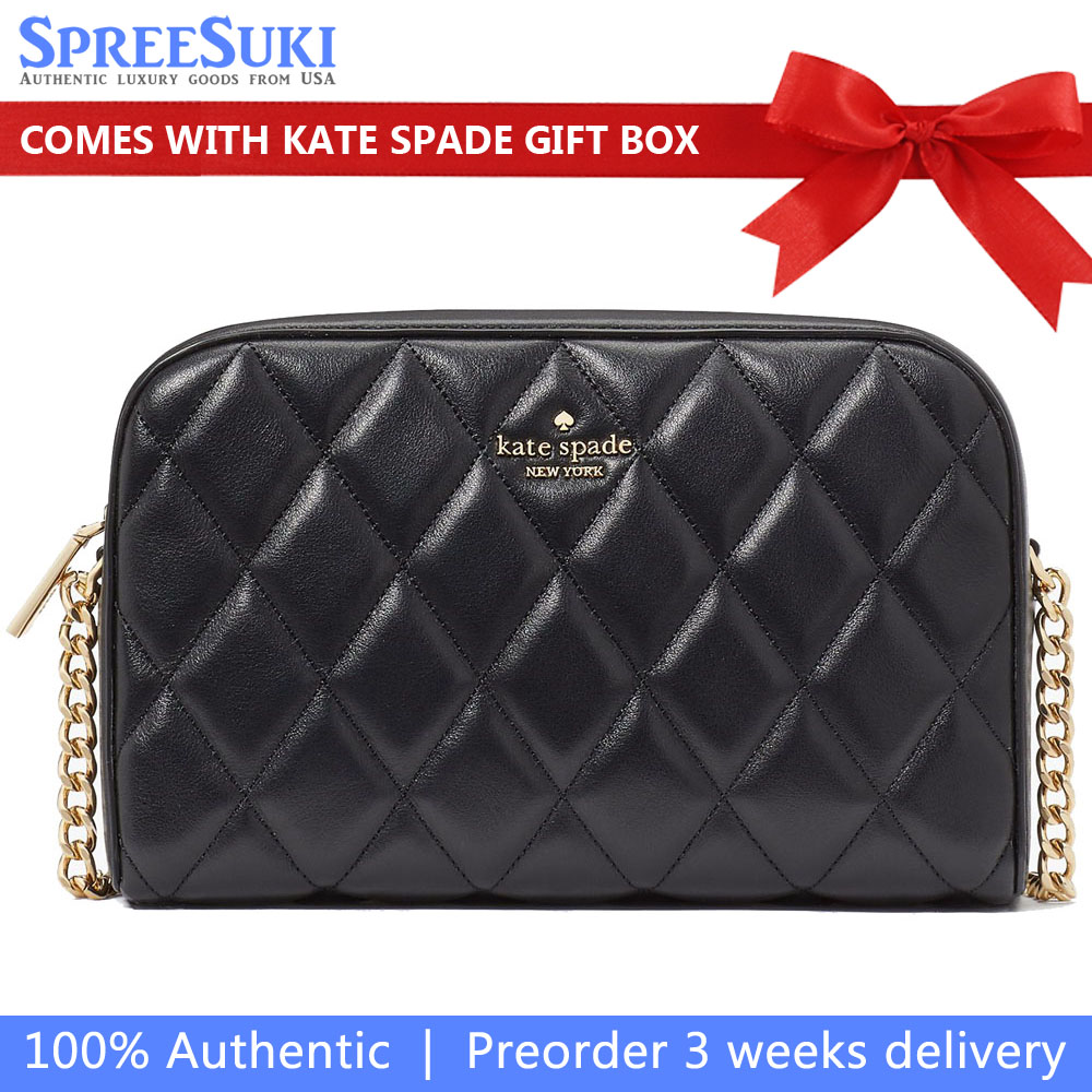 Kate Spade Crossbody Bag Sling Carey Smooth Quilted Mini Camera Bag Black # KG425