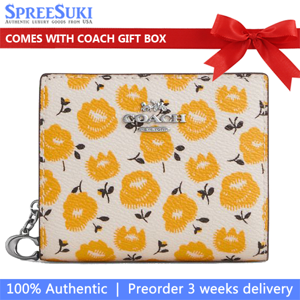 Coach Snap Wallet With Floral Print Silver Chalk Buttercup Multi White # CBO76
